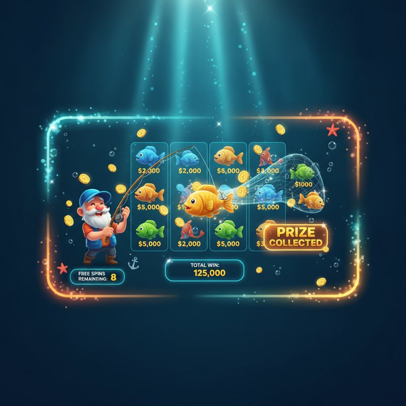 Fishin Frenzy free spins round with fisherman wild collecting fish prize values on screen